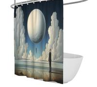 Surrealism Shower Curtain for Bathroom White Clouds and Planet on Sea Surface Pattern Bath Curtains Waterproof Fabric Bathroom Decor 200 x 240 cm