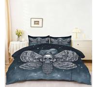 Surrealism Starry Sky Skull Printed Duvet Cover,Reversible Dark Blue Theme Duvet Cover Set with Zipper Closure - Breathable Stylish Wrinkle-Resistant Bedding Sets 135 x 200 cm