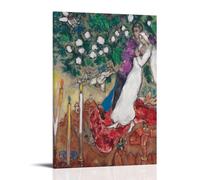 Surrealism The Three Candles by Marc Chagall - Vintage Inspired Wall Art with Floating Figures And Candles Print Artworks Picture Print Wall Art Painting Canvas Gift Decor Homes Decorative Frame 16x24