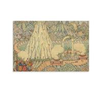 Surrealism Wall Art Print There Is A Happy Land (1910) by Herbert Crowley, Featuring A Magical Landscape with Figures And Smoking Cauldrons Canvas Wall Art Prints Photo Picture Paintings Room Decor H
