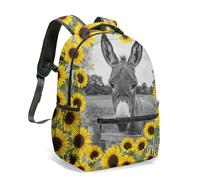 Surrealist Donkey Sunflower Print 16 Inch Backpack for Kids School, Collage Art All Over Graphic Patterned Rucksack (03)