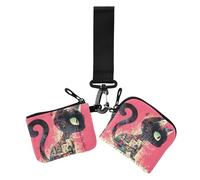 Surrealist Style Black Cat Sheet Music Score Hot Pink Women's Coin Purses Card Cases Slim Detachable Identity Card Protector with Zipper Pocket for Women 2 Packs, Surrealist style black cat sheet