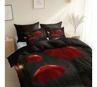 Surrealistic Red Umbrellas On The Street Duvet Cover Set Double 200 x 200 cm - 3 piece Bedding for All Seasons Dark Brown Duvet Cover, with 2 Pillow Shams Hypoallergenic