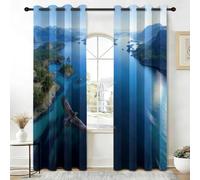 Surrealistist Curtains Eyelet Soft Thermal Insulated Blackout Eagle Lake Island Print Pattern Ring Top Window Drapes for Living room and children's room 55" W x 69" H (2 Panels)