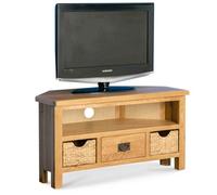 Surrey Oak 100Cm Corner Tv Unit With Baskets - Fully Assembled By Roseland Furniture