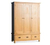 Surrey Oak Large Triple Wardrobe With 2 Drawers - By Roseland Furniture