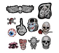 Surriba 11pcs Skull Halloween Iron on Patches, Eyeball Sew on Patch, Skull Stickers for Clothes Handsome Cool