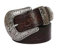Surrycee 105-150CM Extra Long Western Belt, Women's Men's Genuine Leather Country Belt with Big Vintage Buckle Cowgirl Cowboy Floral Embossed Belts for Jeans, 35mm Wide,Coffee,135cm/waist:46"~48"