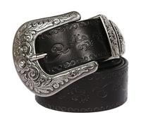 Surrycee 105-150CM Extra Long Western Belt, Women's Men's Genuine Leather Country Belt with Big Vintage Buckle Cowgirl Cowboy Floral Embossed Belts for Jeans, 35mm Wide,Black,105cm/waist:34"~36"