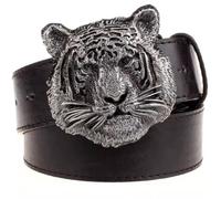 Surrycee Black,105cm/waist:34"~36", Western Belt Cowboy Silver Big Tiger Buckle PU leather Belts for Jeans Pants belts for Men, 35mm Wide