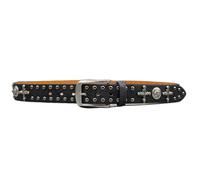 Surrycee Black,125cm(42"~44"), Fashion Men Women Belt, Skull Silver Studded Belts Punk Rock Rivet Gothic Genuine Leather Belt With Buckle- 3.8cm Wide