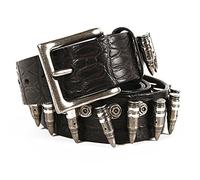 Surrycee Bullet Studs Studded Punk Rock Style Biker Belt Black 100% Cowhide Leather Metal Prong Buckle Casual Party Wear Goth Fashion Accessories, 1.5 Inches (38mm) Wide,Black,125cm/waist:42"~44"