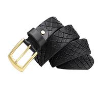 Surrycee Men's Genuine Full Grain Engraved Cow Leather Belt 5.5mm Thick Heavy Duty, Work or Casual Belts for Jeans, 38mm Wide, Gift for Men,Black,120cm/waist:40"~42"