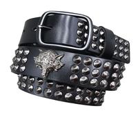 Surrycee Men's Women Wolf Studded Casual Genuine Leather Belt for Biker Punk Rock Gothic with Buckle - 38mm Wide,Black,115cm(38"~40")
