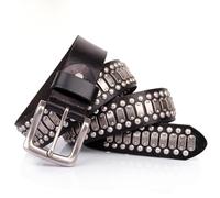 Surrycee Studded Belt Metal Punk Rock Rivet Belt Genuine Leather Belt Goth Belt For Men/Women Jeans Skirt, 38mm Wide,Black,115cm/waist:38"~40"