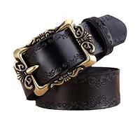 Surrycee Western Belts for Men/Women, 33mm Wide Leather Cowgirl Belt for Jeans Pant, Floral Embossed Cowboy Country Genuine Leather Belts for Women with Vintage Buckle,Black,110cm/waist:36"~38"