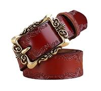 Surrycee Western Belts for Men/Women, 33mm Wide Leather Cowgirl Belt for Jeans Pant, Floral Embossed Cowboy Country Genuine Leather Belts for Women with Vintage Buckle,Brown,135cm/waist:46"~48"