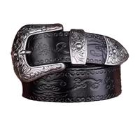 Surrycee Western Extra Long(105-150CM) Genuine Leather Belts for Men/Women - Cowboy Cowgirl Floral Embossed Belt with Big Vintage Buckle - 35mm Wide,Black,110cm/waist:36"~38"
