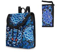 surrylake Vintage Embroidered Women Backpacks Boho Backpack Purse Ethnic Travel Shoulder Bag for Women, Dark Blue Flower, Medium