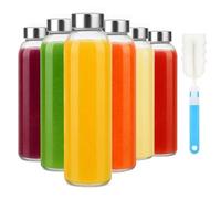 Sursip 18oz Glass Water Bottle Set of 6, Clear glass water bottle，Reusable Drinking Bottles with Stainless Steel Lid - BPA Free，Leak Proof