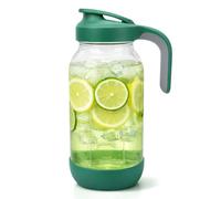 Sursip 64 oz Glass Pitcher with Pour Spout Lid, 2 Quart Mason Jar Pitcher for Fridge Airtight & Leakproof - Wide Mouth Non-Slip Water Pitcher for Cold Brew Coffee, Juice,Lemonade - Green