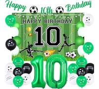 Sursurprise 10th Football Decorations - Green & White for Boys, Soccer Birthday Banner, Foil Balloons, Party Supplies for Age 10