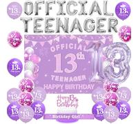 Sursurprise 13th Birthday Decorations for Girl Purple, Official Teenager Photo Backdrop, Cake Topper, Birthday Girl Sash, Number 13 Balloons, 13 Year Old Birthday Party Supplies