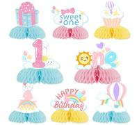 Sursurprise 1st Birthday Decorations Pastel for Girls, 8 Pcs Rainbow Honeycomb Centrepieces, Sweet One Table Toppers, Colorful Table Decorations, 1 Year Old Birthday Party Supplies