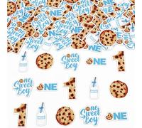 Sursurprise 200Pcs One Sweet Boy 1st Birthday Confetti, Milks and Cookies Boys First Birthday Table Scatters Decorations, One Sweet Cookie 1 Year Old Bday Party Favors Decor