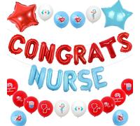 Sursurprise 21pc Nurse Graduation Decorations 2025, Red, Blue, White Balloons for BSN RN Theme Party, School Leavers Props, Class of 2025 Nursing Medical School Graduation Party Supplies