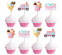 Sursurprise 24PCS Two Scoops Are Better Than One Cupcake Toppers for Twins Ice Cream Themed Baby Shower 1st 2nd Birthday Decorations Summer Party Supplies
