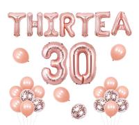 Sursurprise 30th Birthday Tea Party Decorations, Rose Gold THIRTEA Balloons with Number 30 Foil Balloons, 30 Years Old Birthday Party Supplies for Women, Thirty Birthday Decor