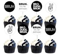 Sursurprise 36 BRUH IT’S MY BIRTHDAY Cupcake toppers, Teen and Preteen Boys Bruh Birthday Cupcake Picks Bro Dude Bruh Decor, Funny Teenager Bday Party Decorations Supplies