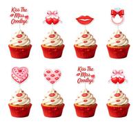 Sursurprise 36 Pcs Kiss The Miss Goodbye Cupcake Toppers, Double Sided Heart and Lip Cupcake Picks for Bachelorette Party, Bridal Shower, Engagement Celebration, Wedding Dessert Table Decor