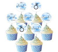 Sursurprise 36Pcs Blue White The Bride is on Cloud Nine Cupcake Toppers, Sky Clouds Diamond Ring Cake Picks for On Cloud 9 Bridal Shower Bachelorette Wedding Engagement Hen Party Decorations