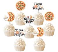 Sursurprise 36pcs Pizza & Pacifiers Cupcake Toppers, Pizza Baby Shower Decorations for Gender Neutral Theme, Welcome Baby Party Supplies