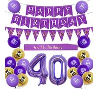 Sursurprise 40th Birthday Decorations for Woman - Purple and Gold Balloons, Happy Triangle Garland & Banner, Number 40 Foil Balloons, It's My Birthday Sash - Party Supplies