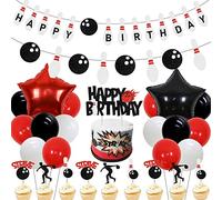 Sursurprise 41Pcs Bowling Birthday Party Decorations Set, Happy Birthday Bowling Banner Garlands Foil Balloon, Glitter Bowling Cake Topper Strike Up the Fun Party Supplies