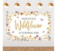 Sursurprise 5 ft × 3 ft Wildflower 1st Birthday Backdrop - Spring Floral Our Little Wildflower Is Turning One Photography Background, Boho Garden Theme Birthday Party Decorations for Girls