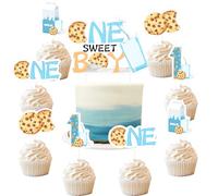 Sursurprise Blue Brown One Sweet Boy Theme Cupcake Topper Decorations, Boy Milk Cookies First Birthday Cake Topper, 1st Birthday Cake Photo Props