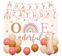 Sursurprise Boho Rainbow 1st Birthday Decorations for Girls, Isn't She Lovely Isn't She Onederful Happy Birthday Banner Backrop, Number 1 Balloon, Bohemian Rainbow First Birthday Party Supplies