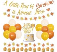 Sursurprise Boho Sun Baby Shower Decorations, A Little Ray of Sunshine is Almost Here Banner, Cake Topper Balloons for You are My Sunshine Gender Reveal Pregnancy Announcement Party Supplies