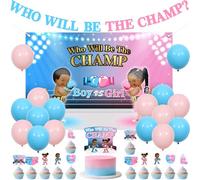 Sursurprise Boxing Gender Reveal Decorations, Who Will Be The Champ Backdrop Banner, Boy vs Girl Cake Toppers Pink Blue Balloons for Boxer Wrestling Fight Sports Gym Baby Shower Party Supplies