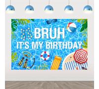 Sursurprise Bruh Boy Pool Birthday Decorations, 59 x 39 Inch Bruh It’s My Birthday Backdrop Banner Photography Background Photo Studio Props, Preteen and Teen Summer Bday Party Supplies