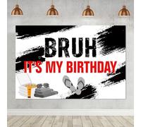 Sursurprise Bruh It’s My Birthday Decorations Backdrop Banner Photography Background Photo Studio Props Black, 5ft x 3ft, Preteen & Teen Boy Birthday Decor