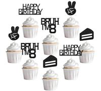 Sursurprise Bruh It's My 8th Birthday Decorations Black, 24Pcs Bruh I’m 8 Birthday Cupcake Toppers, Preteen and Teen Boy 8 Year Old Bday Party Supplies
