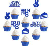 Sursurprise Bruh It's My 8th Birthday Decorations Blue, 24Pcs Bruh I’m 8 Birthday Cupcake Toppers, Preteen and Teen Boy 8 Year Old Bday Party Supplies