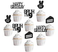 Sursurprise Bruh It's My 9th Birthday Decorations Black, 24Pcs Bruh I’m 9 Birthday Cupcake Toppers, Preteen and Teen Boy 9 Year Old Bday Party Supplies