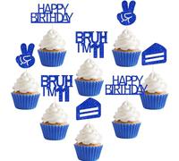 Sursurprise Bruh It's My Birthday Decorations Blue, 24Pcs Bruh I’m 11 Birthday Cupcake Toppers, Preteen and Teen Boy Bday Decorations Party Supplies