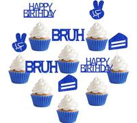 Sursurprise Bruh It's My Birthday Decorations Blue, 24Pcs Bruh It's My Birthday Cupcake Toppers, Preteen and Teen Boy Men Bday Decorations Party Supplies